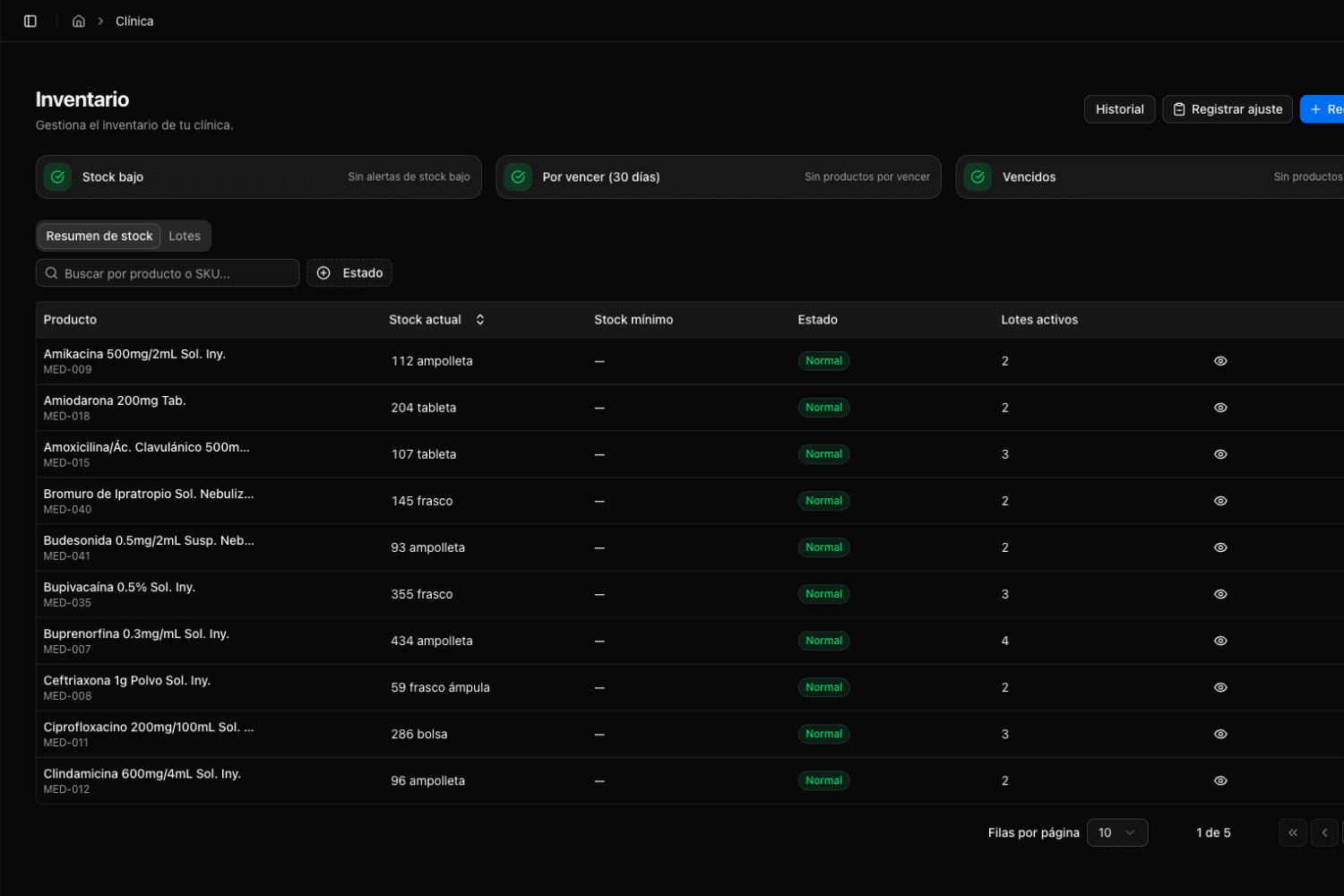 Control de inventario de ClinicVault