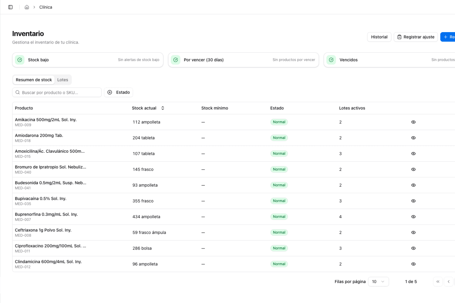 Control de inventario de ClinicVault